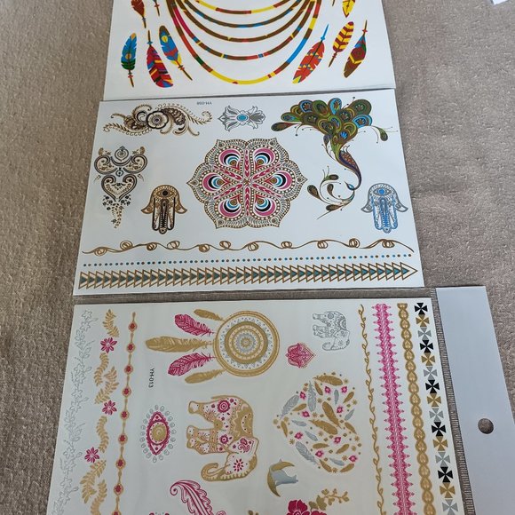 3 sheets Golden Silver Temporary Tattoo - Picture 2 of 14